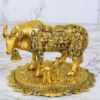 Picture of  Metal Large Gold Elegant Kamdhenu Cow and Calf Idol Showpiece Statue, Length 24 cm, Gold Antique Finish