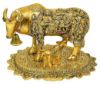 Picture of  Metal Large Gold Elegant Kamdhenu Cow and Calf Idol Showpiece Statue, Length 24 cm, Gold Antique Finish