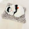 Picture of Cute Cat Sleeping On Carpet Plush Toy with Press Simulation Sound, Stuffed Cat Animal Fur Soft Toys with Sound for Kids Car Dashboard Cat & Office Desk Decoration (Whte-Black)