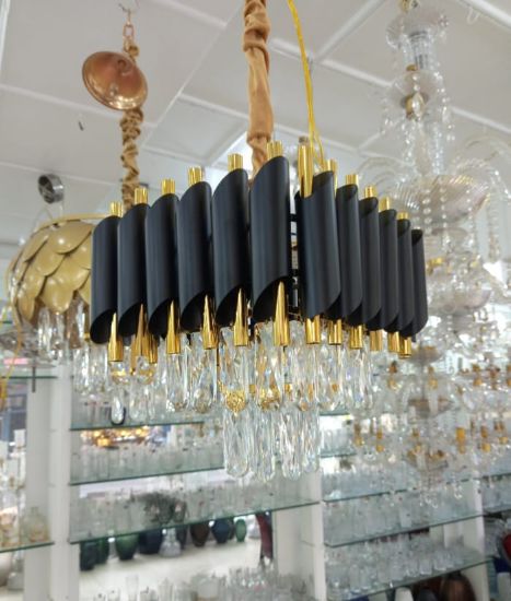 Picture of Jhumar Black Mamba Square Modern Crystal Hanging ChandelierDecorative Ceiling Light/Lamp for Living Room, Bed Room, Hall, Dining Room