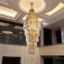 Picture of Long Crystal Chandelier | Staircase Chandelier Light Fixture for High Ceiling Hallway, Living Room, Hotel & Entryways - 2ft(Dia) X7ft (Height) Gold Plate