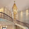 Picture of Long Crystal Chandelier | Staircase Chandelier Light Fixture for High Ceiling Hallway, Living Room, Hotel & Entryways - 2ft(Dia) X7ft (Height) Gold Plate