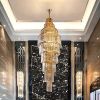Picture of Long Crystal Chandelier | Staircase Chandelier Light Fixture for High Ceiling Hallway, Living Room, Hotel & Entryways - 2ft(Dia) X7ft (Height) Gold Plate