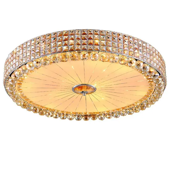 Picture of  Crystal Drum Flush Mount Lamp Contemporary Multi-Head Flush Mount Ceiling Light Modern Luxury LED Ceiling Lamp Chandelier in Chrome for Bedroom Dining Room Hotel Foyer Entry  Luxury Glass Hanging Ceiling Light for Living Room, Hotel Lobby