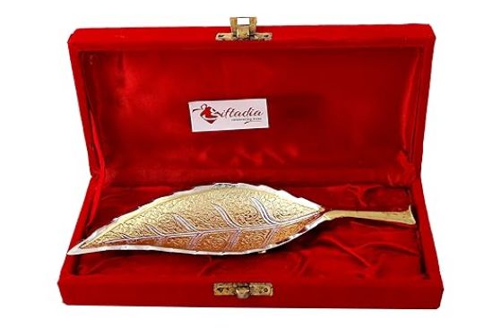 Picture of Gold and Silver Plated Brass Serving Platter in a Velvet Box
