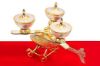 Picture of Creative Arts Silver Plated Gold Polished Set of 3 Designer Dry Fruit Supari Dan Bowl on Helicopter, Serving Tableware Home Décor Gift Item
