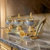 Picture of Silver Gold Plated Antique Mouth Freshener Bowl with Lid and Trolley for Home Décor Or Gift Purpose with Velvet Box- (Set of 4 Pcs- 3 Bowl with lid and 1 Trolley)