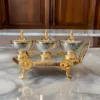 Picture of Silver Gold Plated Antique Mouth Freshener Bowl with Lid and Trolley for Home Décor Or Gift Purpose with Velvet Box- (Set of 4 Pcs- 3 Bowl with lid and 1 Trolley)