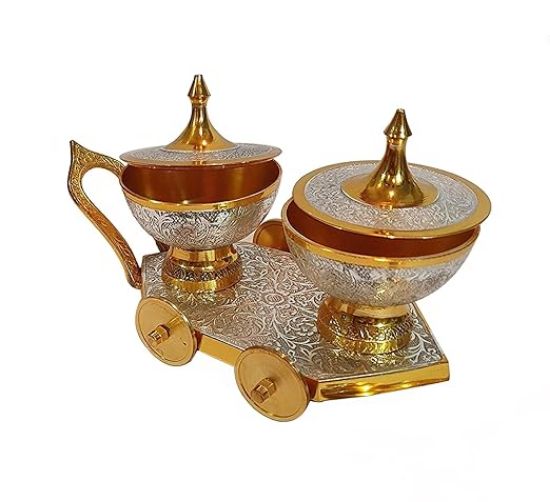 Picture of CRAFTING YOUR CURIOSITY Silver and Gold Plated Table Decor Trolley Set Mouth Freshener Best for Gifting, Return Gift, Diwali, New Year