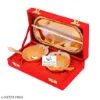 Picture of  Gold and Silver Plated Antique Bowl Set with 2 Bowls, 2 Spoons & 1 Plate with Royal Velvet Box (5 PCS)