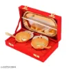 Picture of  Gold and Silver Plated Antique Bowl Set with 2 Bowls, 2 Spoons & 1 Plate with Royal Velvet Box (5 PCS)