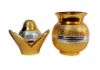 Picture of Gold-Silver Plated Pooja Kalash with Coconut, Leaves and Royal Velvet Box Poojan Home, Temple Wedding Gift