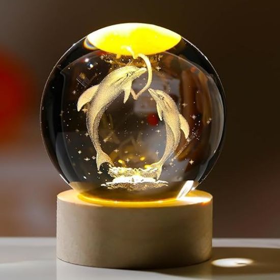 Picture of Galaxy Crystal Ball Night Light Creative Engraved Aesthetic Ball Dim Night Lamp, USB Powered Bed Table Lamp LED Wooden Base for Home Decoration, Birthday, Gifts, Teens