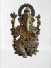 Picture of Indian Hub Brass Metal Mangalkari Ganesha Sitting On Lotus Bhagwan Idol Multicolour Gemstone Handwork for Home Entrance Decor Diwali 