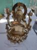 Picture of Indian Hub Brass Metal Mangalkari Ganesha Sitting On Lotus Bhagwan Idol Multicolour Gemstone Handwork for Home Entrance Decor Diwali 