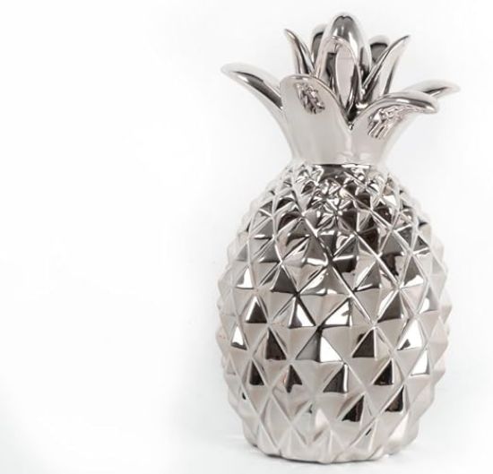 Picture of Urban Trends Ceramic Pineapple Figurine Polished with Chrome Finish, Silver